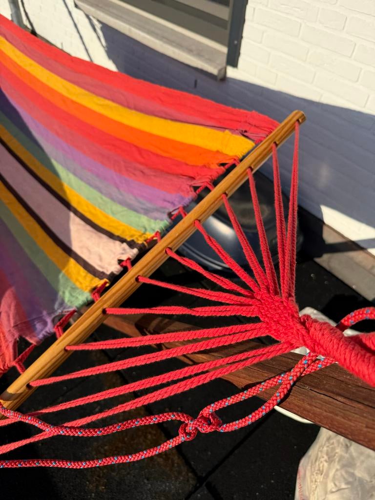 Kleurrijke hangmat 2.80m in goede staat, Ophalen of Verzenden, Gebruikt, Eenpersoons, Binnen