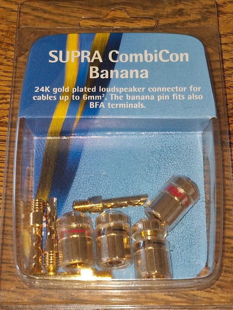 Supra Combicon bananaplugs, set van 4, Audio, Tv en Foto, Ophalen of Verzenden, Gebruikt, Minder dan 2 meter, Overige kabels