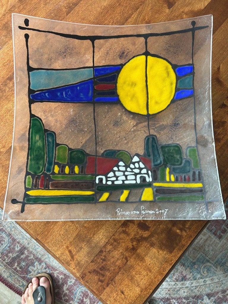 Schaal  gesmolten glas (Fusing) 40 x 40  gebogen model, Antiek en Kunst, Ophalen of Verzenden