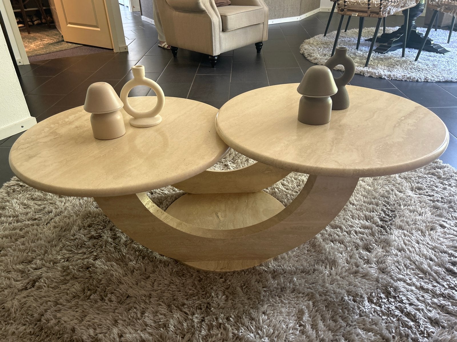 Travertin Salontafel met Twee Bladen ( japandi stijl ), Overige materialen, 50 tot 100 cm, 100 tot 150 cm, Ophalen of Verzenden