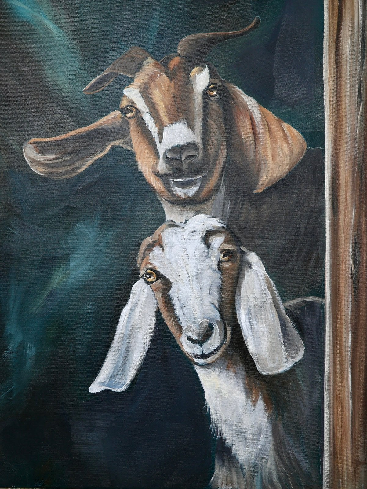 Schilderij geiten, Antiek en Kunst, Acrylverf, Ophalen of Verzenden, Dieren, Overige materialen
