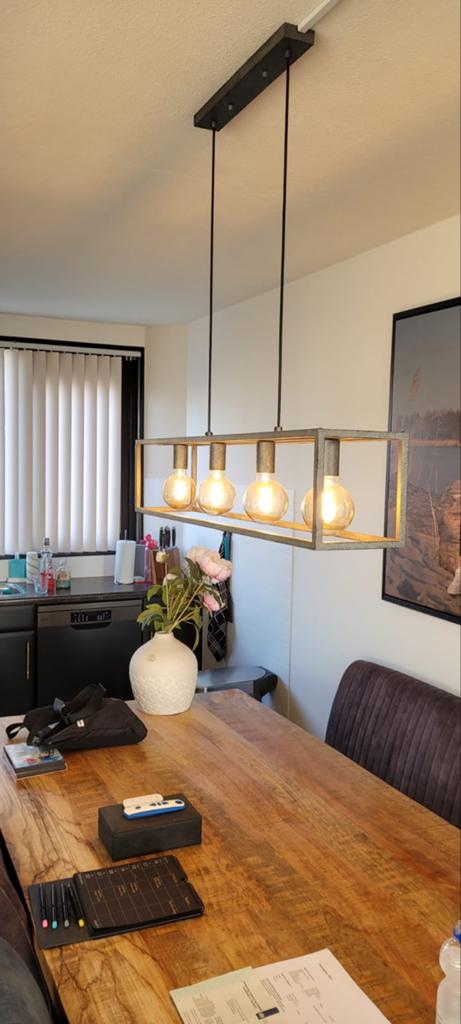 Mooie in hoogte verstelbare hanglamp met 4 lichtpunten, Huis en Inrichting, Lampen | Hanglampen, Ophalen, Industrieel, Modern