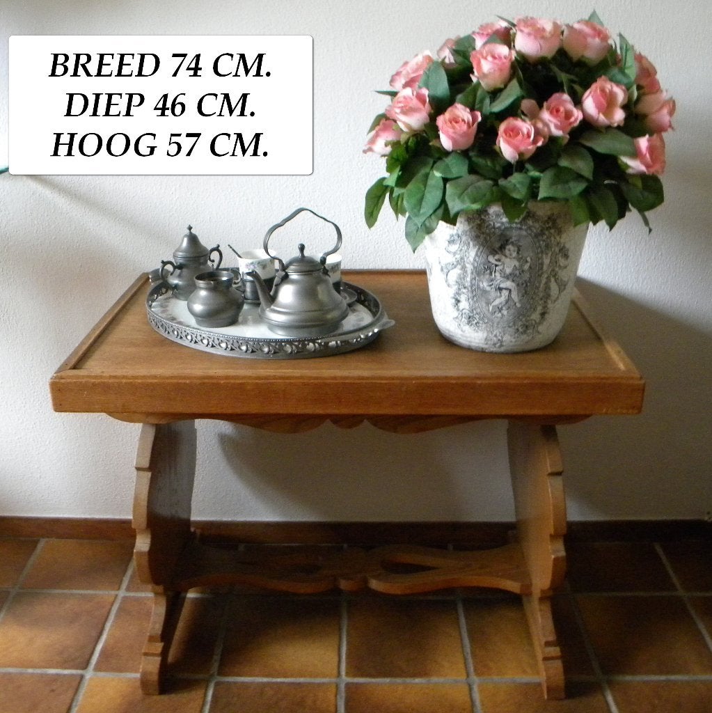 BIJZETTAFEL VINTAGE MET UILTJES IN DE ZIJKANTEN, EIKEN, Ophalen, Gebruikt, 75 cm of meer, VINTAGE