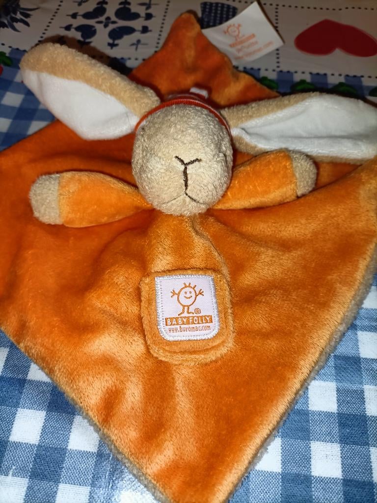 Oranje konijn Knuffeldoekje Baby Folly Buromac, Ophalen of Verzenden, Zo goed als nieuw, Konijn
