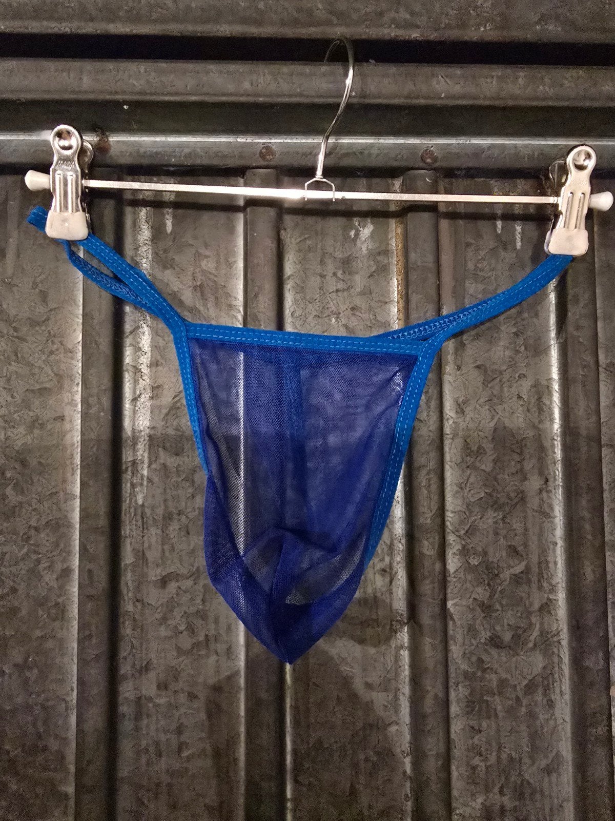 Blauwe heren string van mesh stof transparant, Ophalen of Verzenden, Blauw, Slip