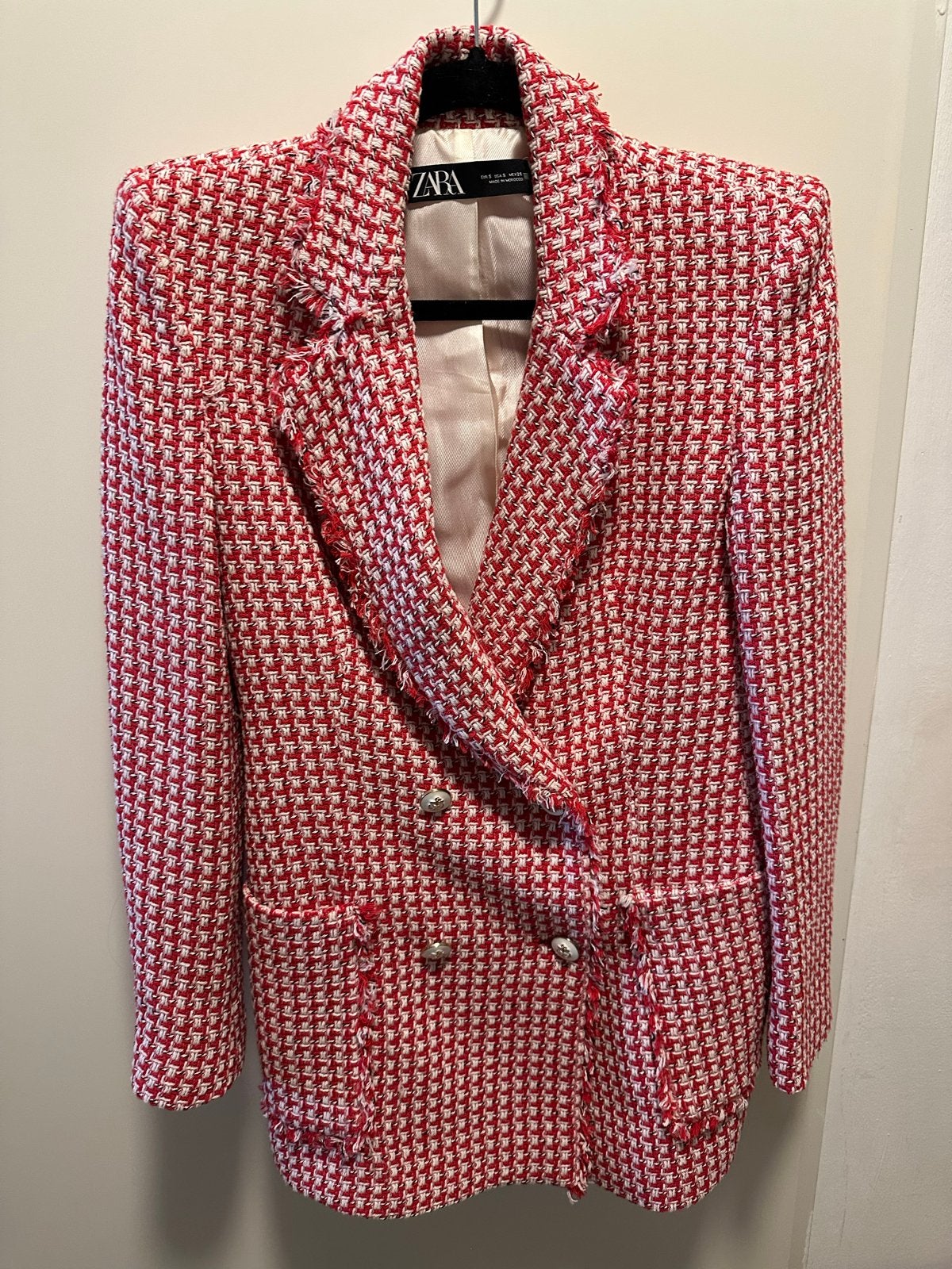 Zara blazer katoen maat S rood wit Pied de poule nieuw, Nieuw, Ophalen of Verzenden, Jasje, Maat 36 (S)