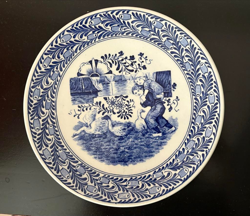 Petrus Regout Maastricht Fantasie bord - Blauw/Wit, Ophalen