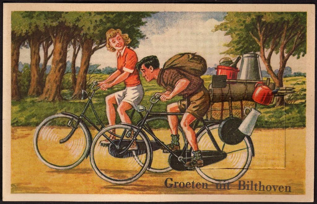Bilthoven, Leporello, met de fiets op vakantie,  1950-60, Verzamelen, Ansichtkaarten | Nederland, Verzenden, 1940 tot 1960, Ongelopen