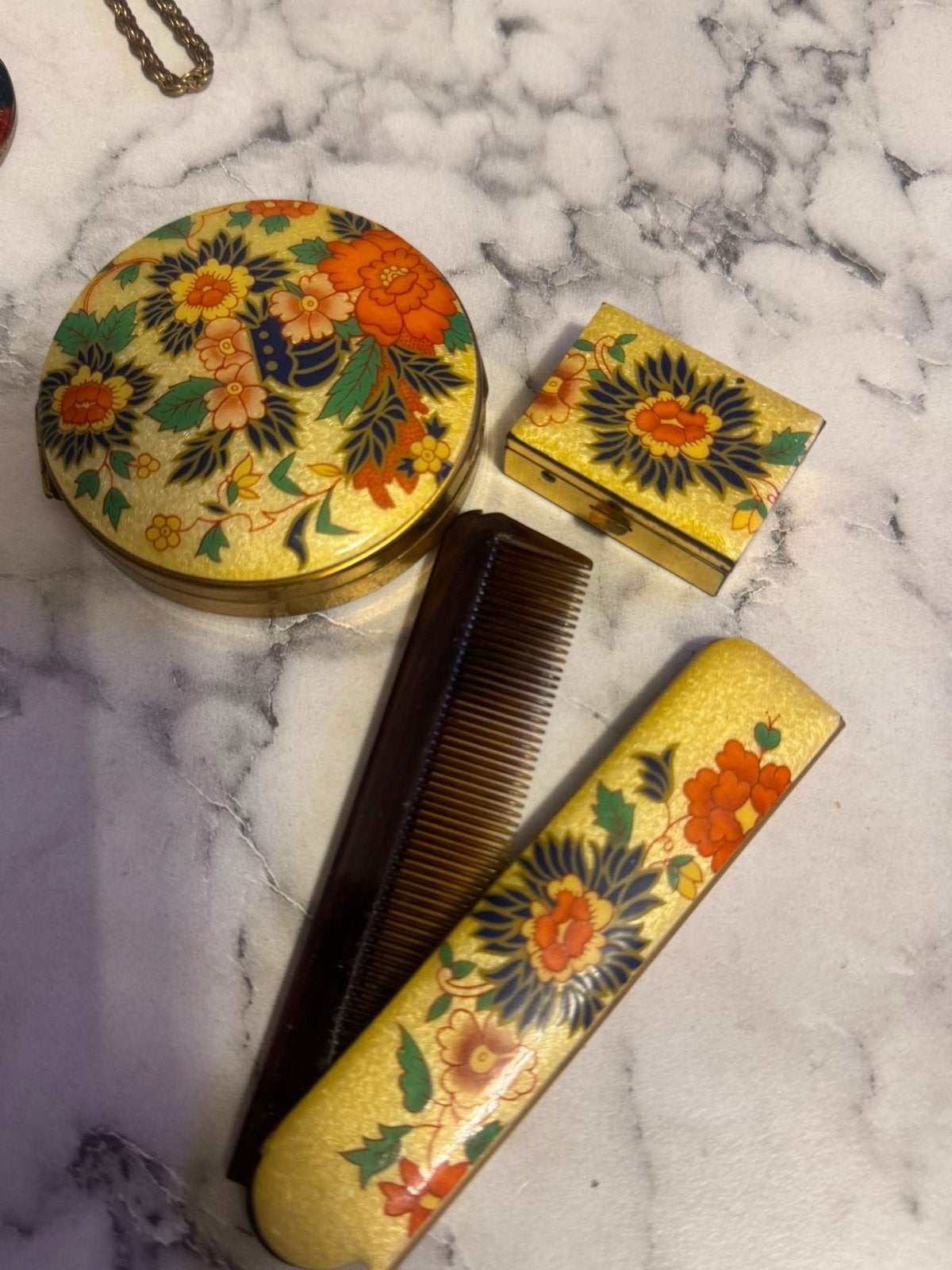 Vintage cloisonné set: doosjes en kam, Ophalen of Verzenden