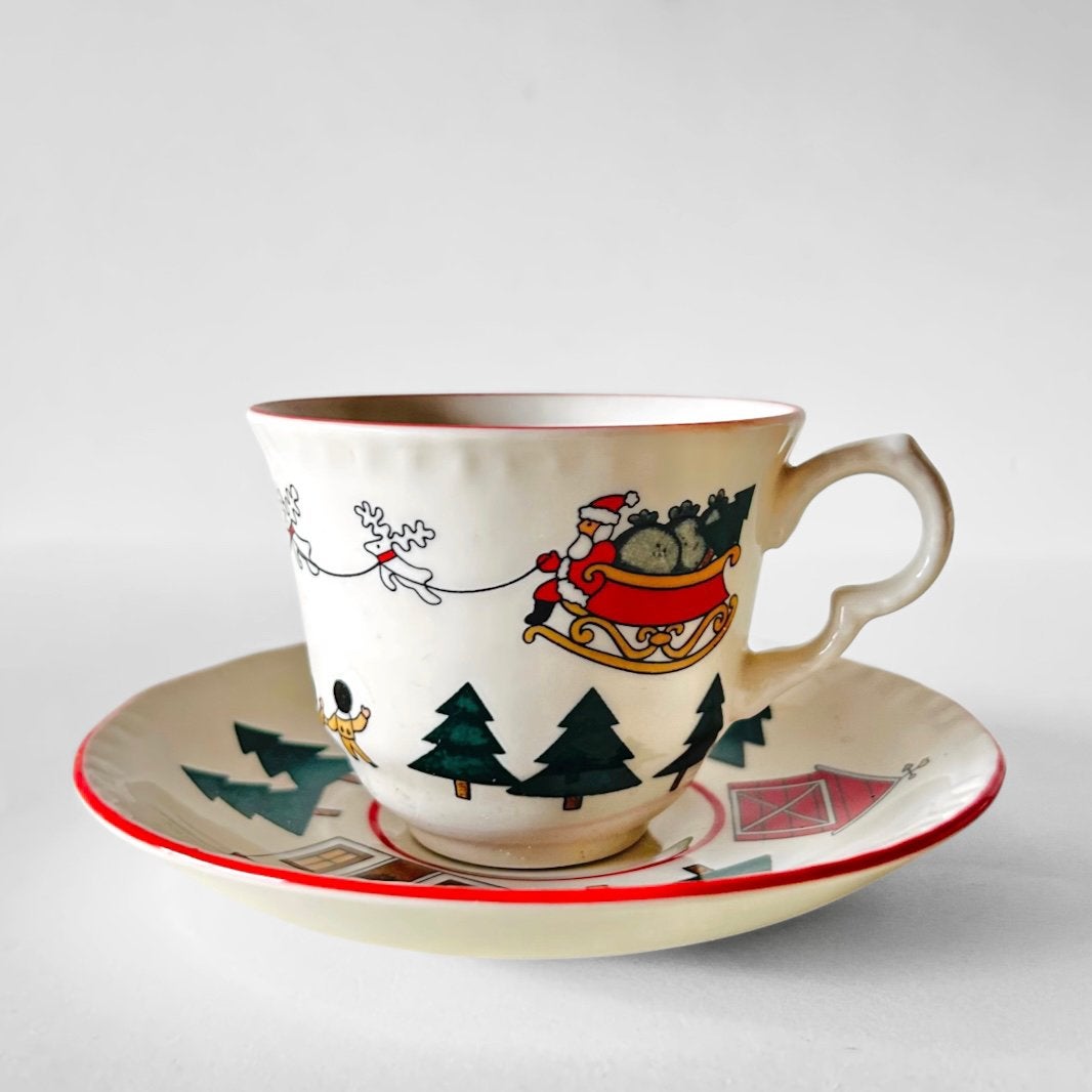 Set van 2 Kop en Schotels Mason’s Christmas Village 1796, Keramiek, Vintage, Ophalen of Verzenden, Zo goed als nieuw