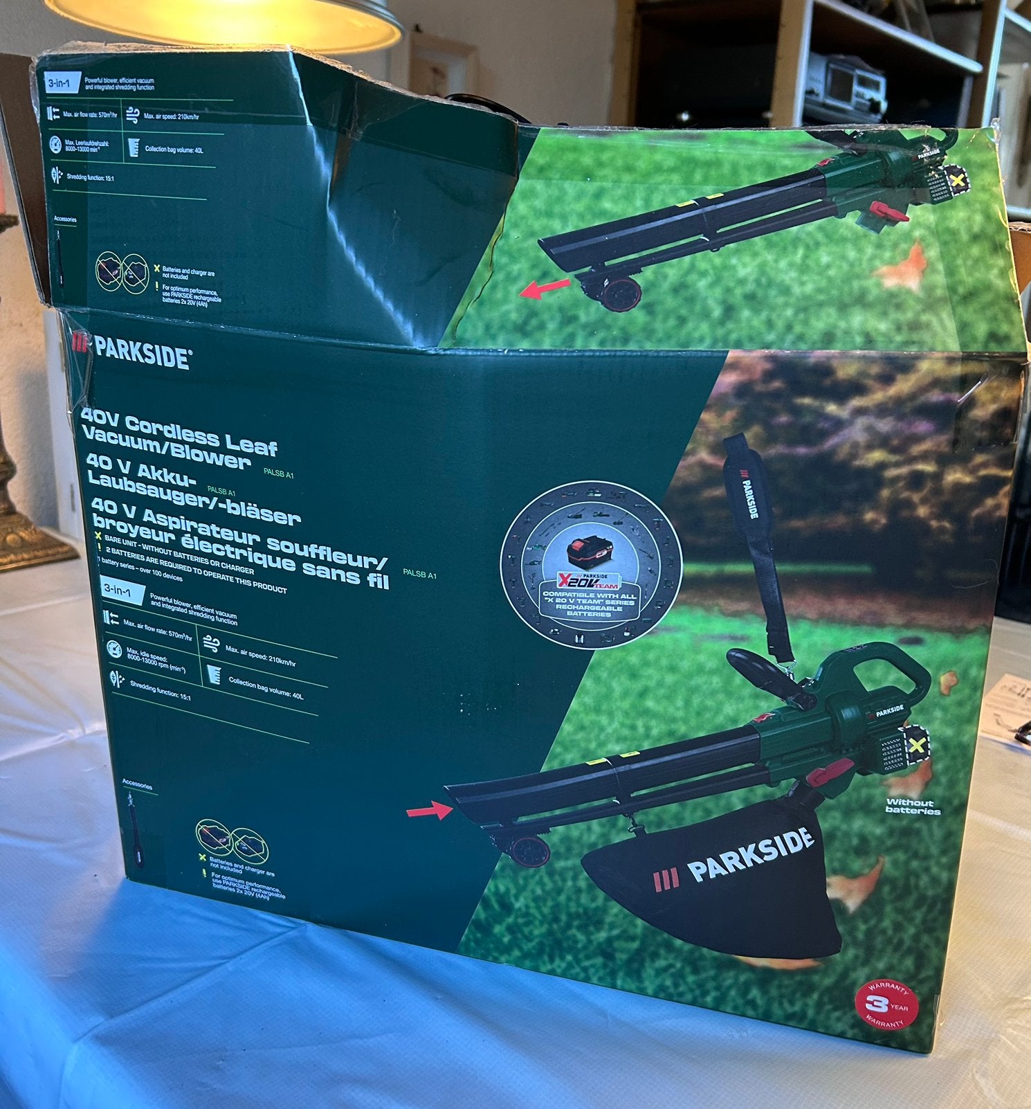 Bladblazer 40v Parkside, Tuin en Terras, Ophalen, Met opvangzak, Nieuw, Accu
