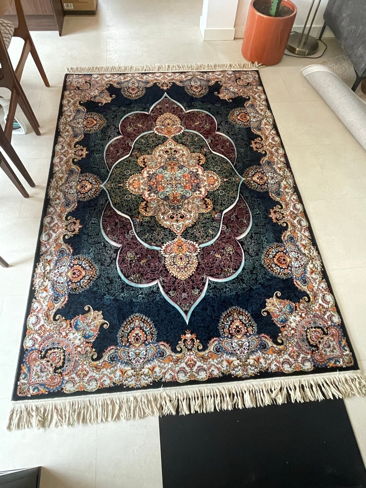 Prachtig Iraans tapijt met klassiek patroon, Ophalen, 100 tot 150 cm, Blauw, Zo goed als nieuw