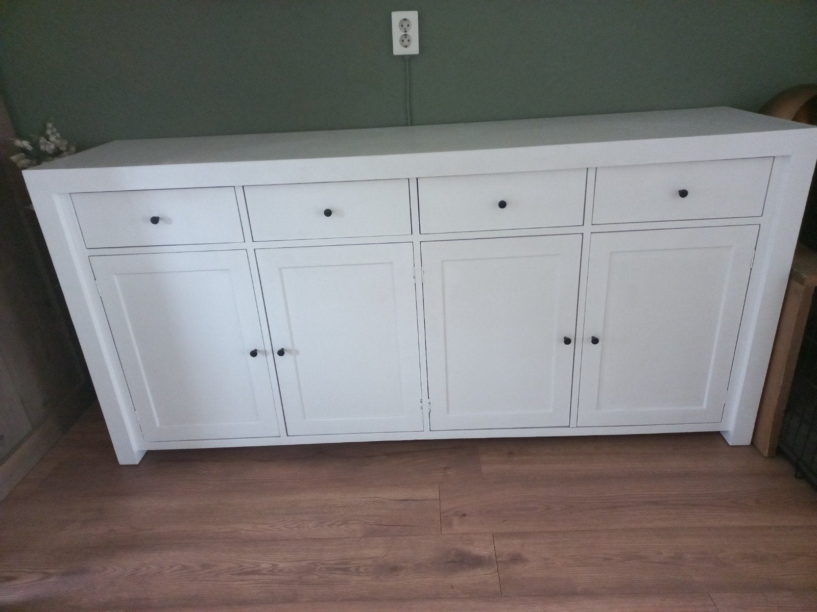 Wit geschilderde dressoir en buffetkast set, Huis en Inrichting, Ophalen, Gebruikt, Met deur(en), 200 cm of meer