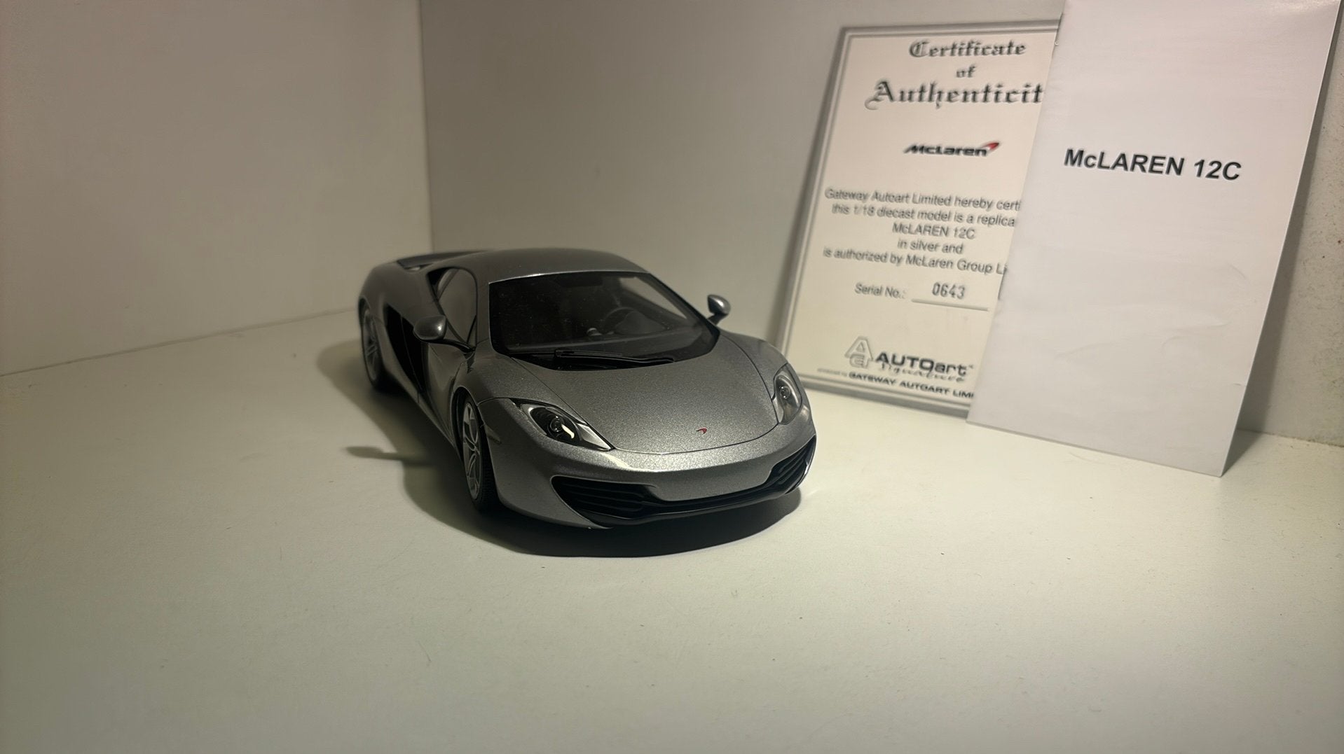 McLaren 12c grey autoart 1.18, Ophalen of Verzenden, Autoart, A, A