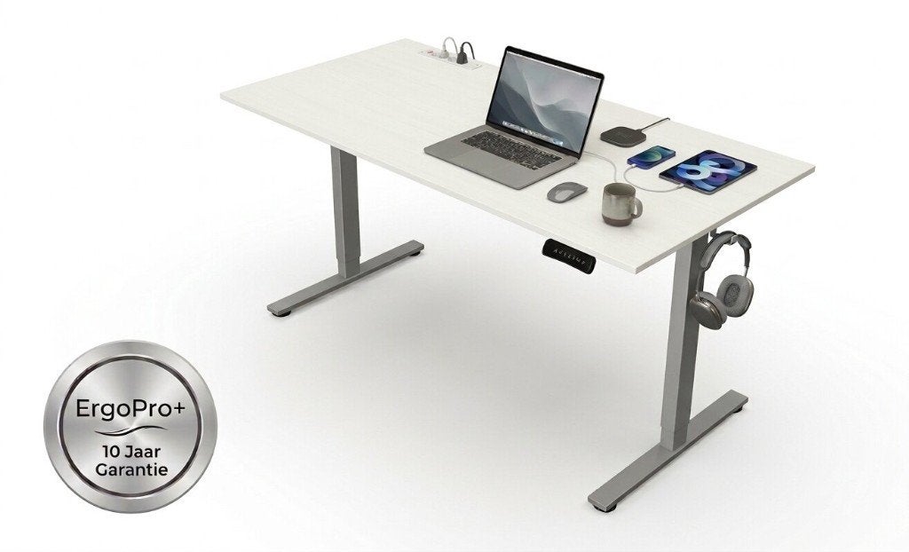 Zit-Sta Bureau | 160 x 80 cm - wit - ErgoPro+ - Elektrisch, Huis en Inrichting, Zit-sta bureau, 160 cm, Verzenden, Hout
