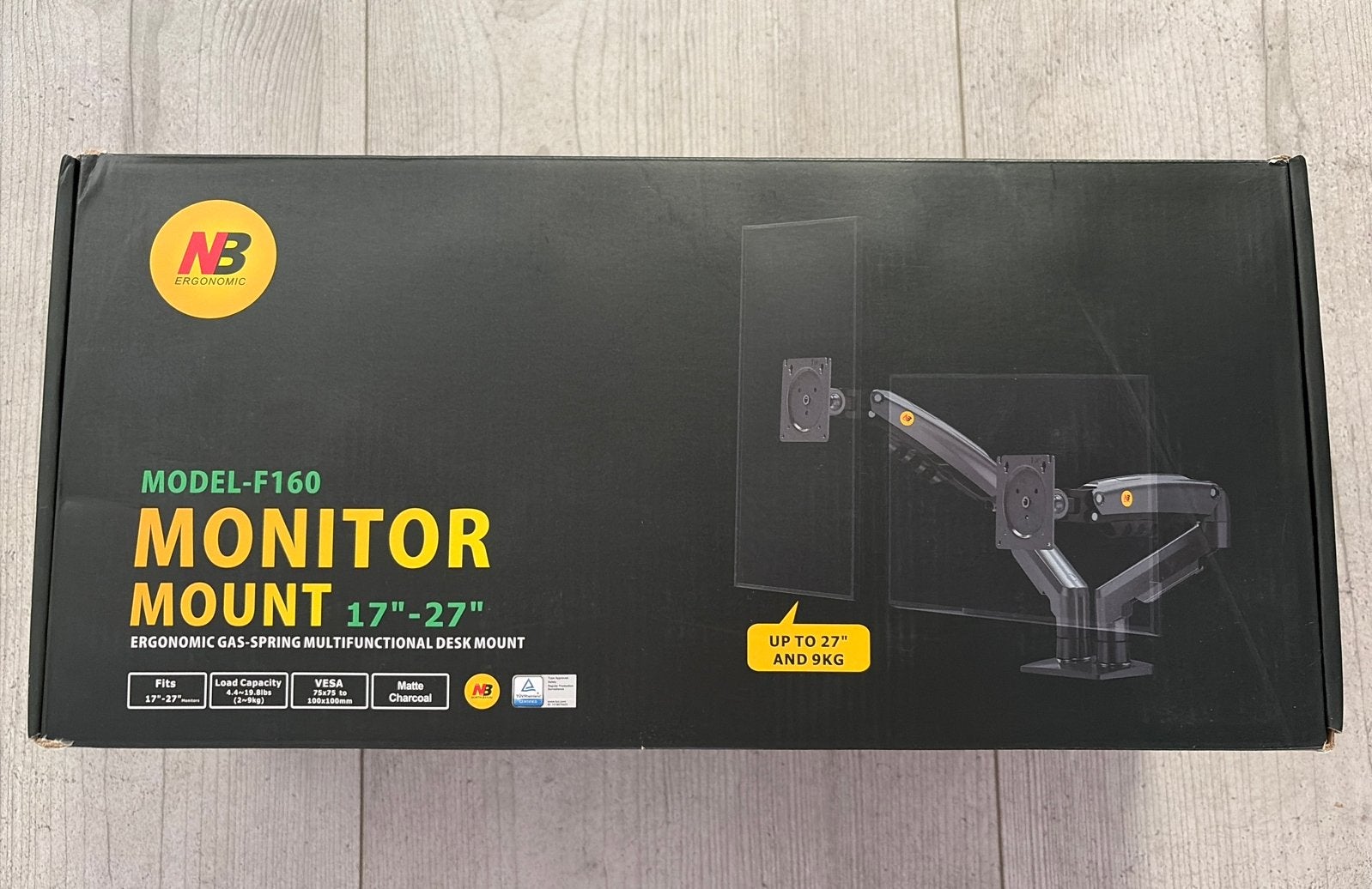 NB F160 Ergonomische Gasveer Monitor Arm 17-27 inch, Ophalen of Verzenden, Zo goed als nieuw