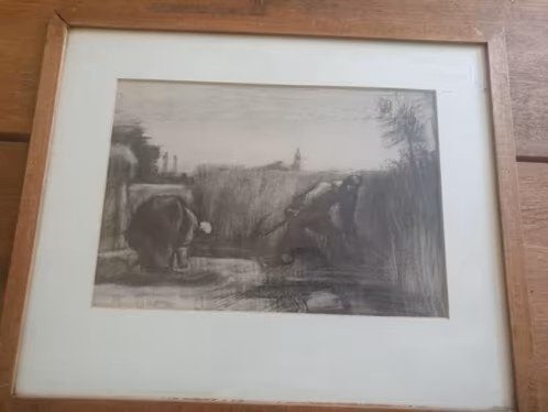 Litho prent boer en boerin in korenveld, Ophalen