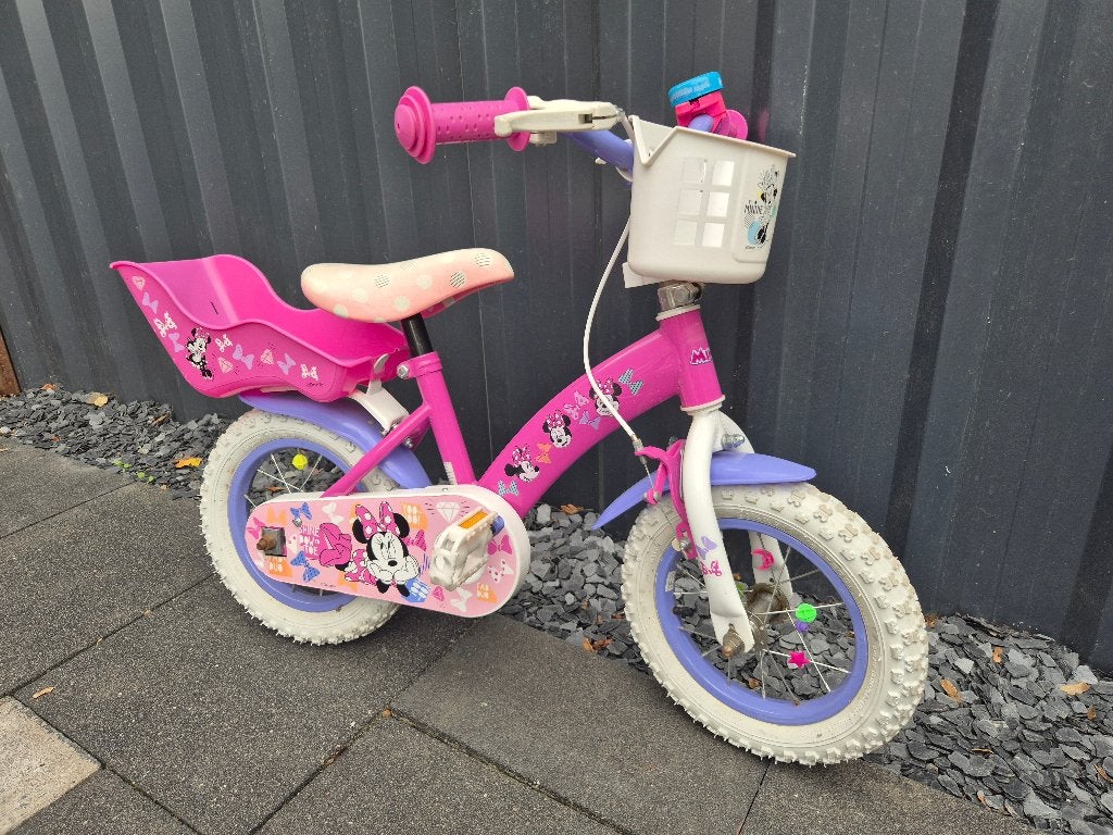 12 inch minnie mouse fietsje, Ophalen, Zijwieltjes, Minnie Mouse, Velgrem