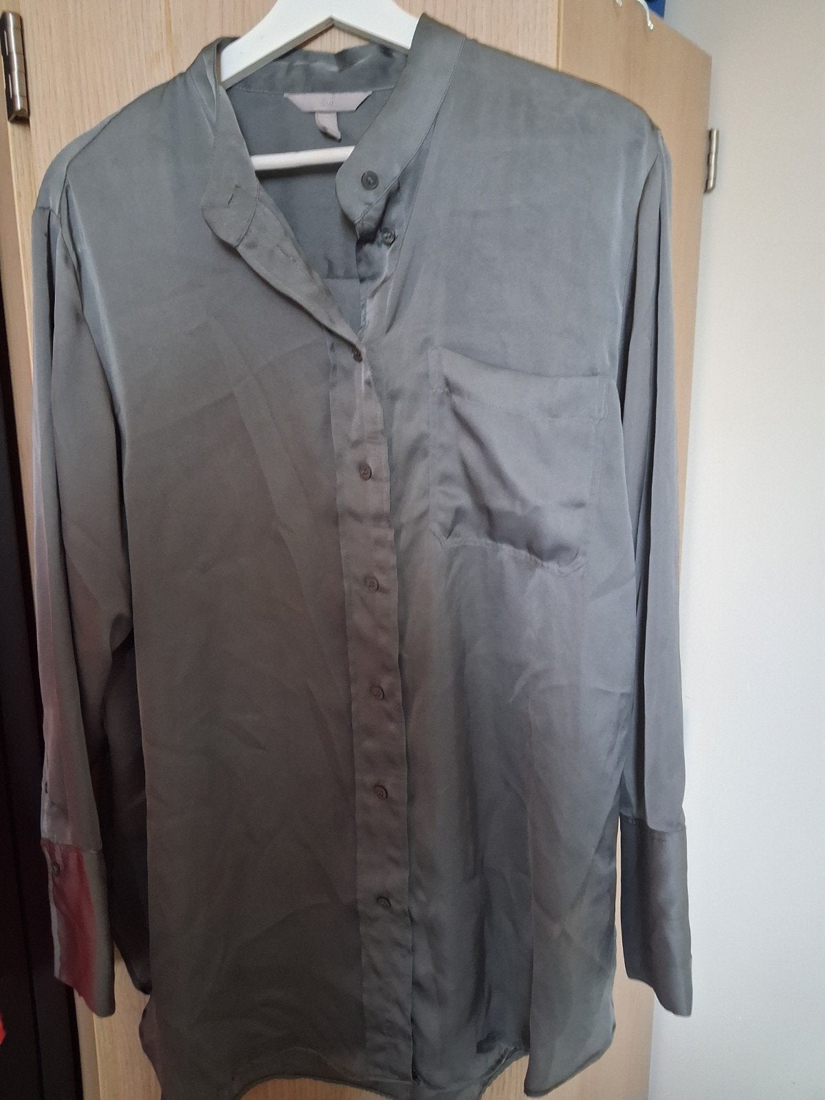 Stijlvolle grijze blouse van H&M, maat L, Ophalen, Zo goed als nieuw, Grijs