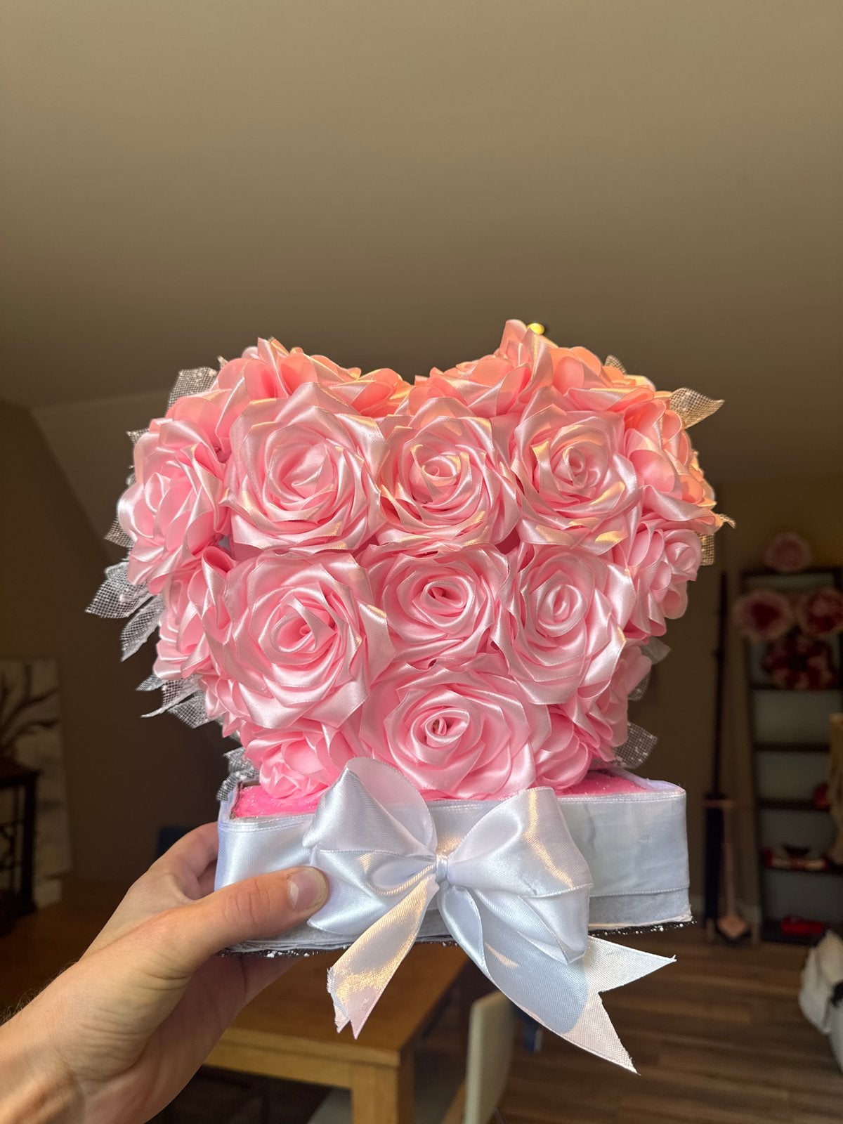 Hartvormige Rozenbox - Roze Satijn Rozen, Nieuw, Roze, Ophalen of Verzenden, Modern