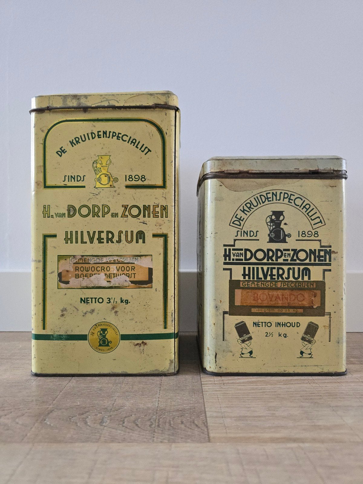 2 prachtige antieke winkelblikken H. van Dorp en Zonen €39, Verzamelen, Ophalen of Verzenden, Overige