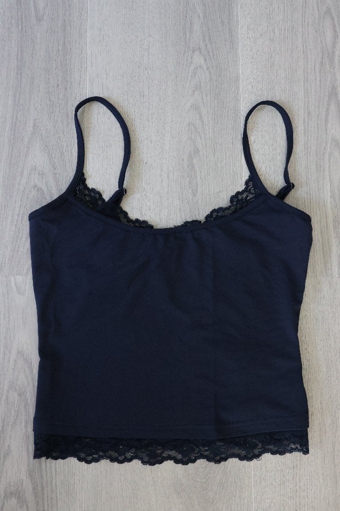 Nieuw spaghetti topje hemdje met lace kant XS, Ophalen, Blauw, Nieuw, Zonder mouw