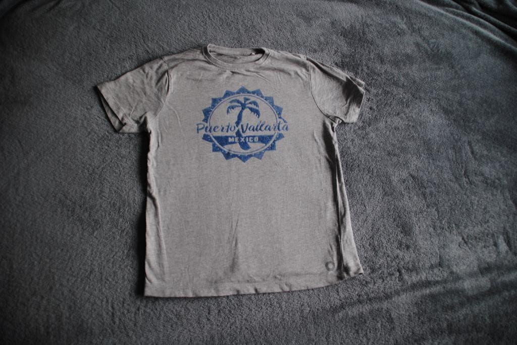 Mees grijs t-shirt met blauwe print/tekst, maat 146/152, Ophalen of Verzenden, Zo goed als nieuw, Shirt of Longsleeve, Jongen