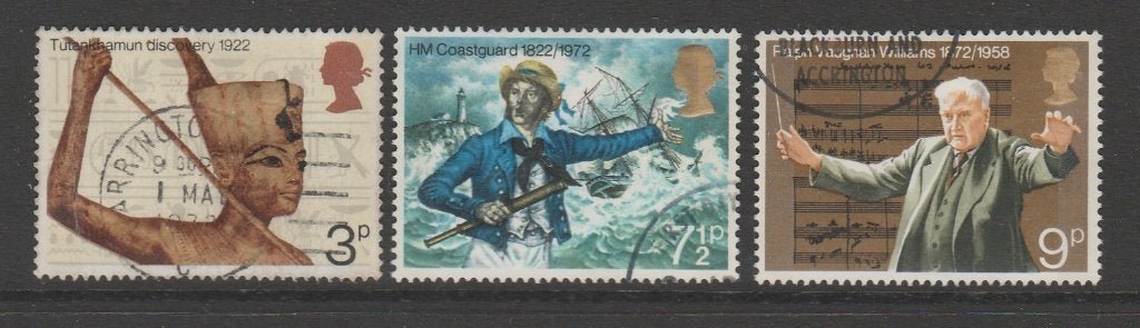 GB - Michelnr 594-596 - Toetanchamon, kustwacht, componist, Postzegels en Munten, Verzenden, Gestempeld