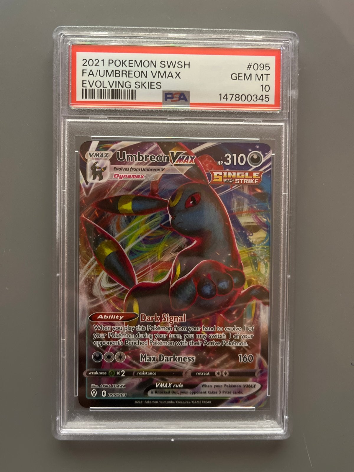 Pokémon Umbreon VMAX Evolving Skies PSA 10 GEM MT, Ophalen of Verzenden, Zo goed als nieuw, Losse kaart, Foil