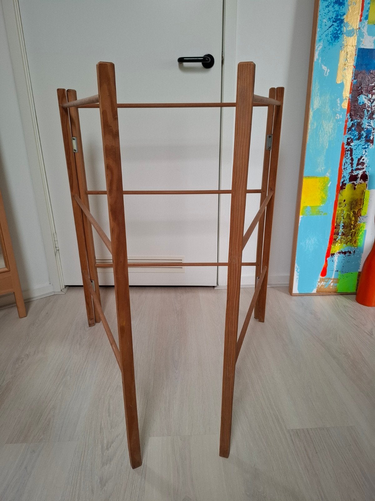 Vintage naturel houten wasrek jaren 50/60, Ophalen, Gebruikt, Wasrek