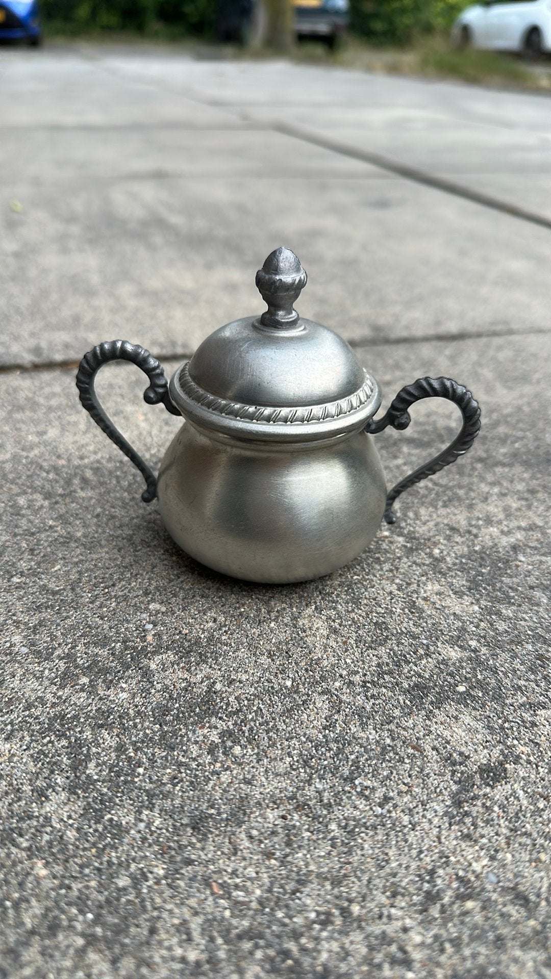 Vintage peltro 95% tin suikerpotje, Antiek en Kunst, Antiek | Tin, Ophalen of Verzenden