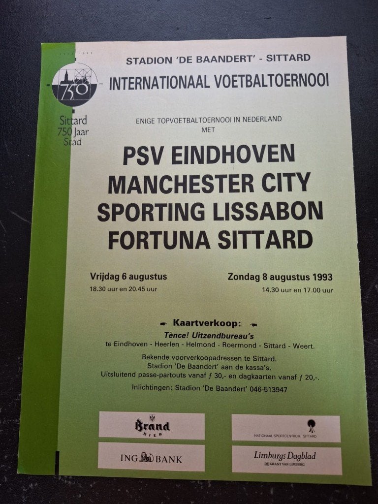 Oud affiche Internationaal Toernooi Fortuna Sittard 1993, Ophalen of Verzenden, Gebruikt, Overige binnenlandse clubs, Poster, Plaatje of Sticker