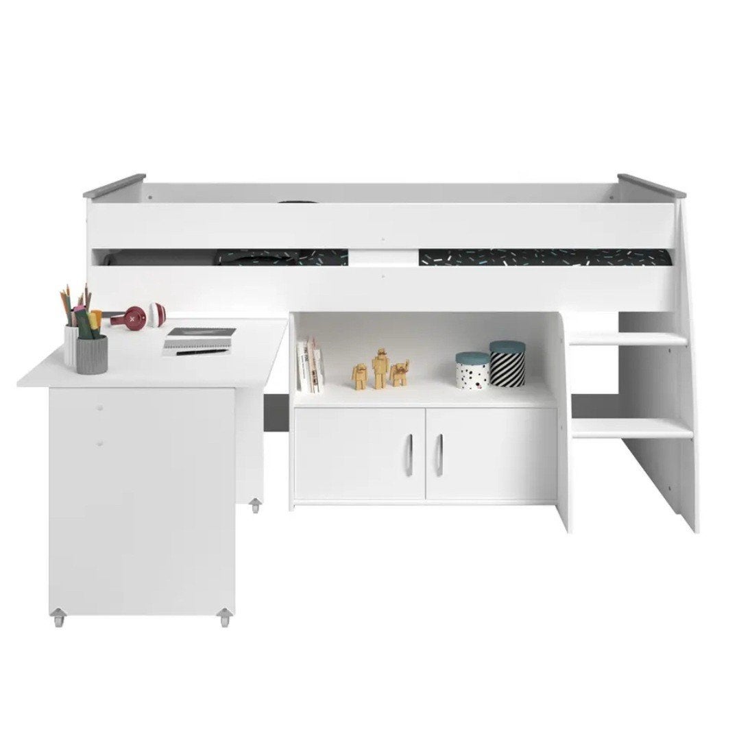Halfhoogslaper Reverse Leenbakker met bureau en kast, Ophalen, 85 tot 100 cm, Gebruikt, Hoogslaper of Stapelbed