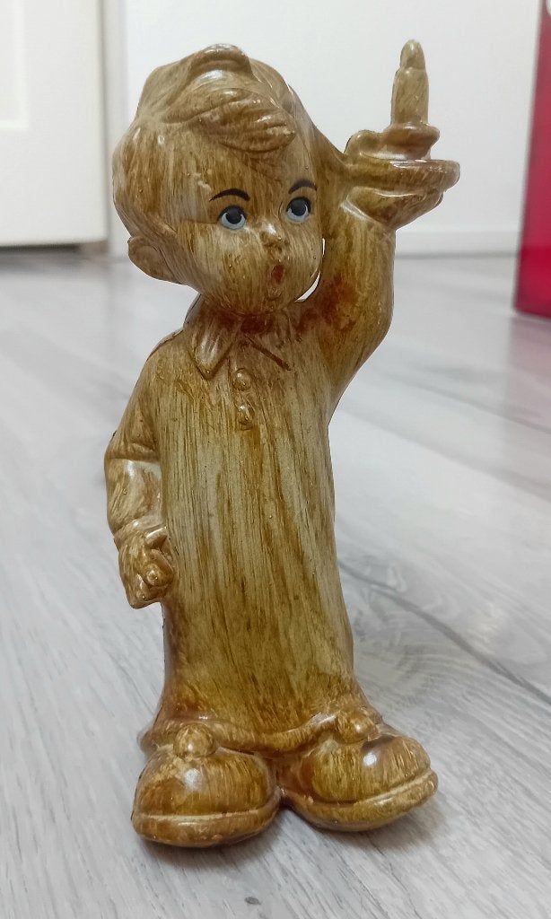vintage beeldje jongen met kandelaar, Verzenden, Gebruikt, Mens