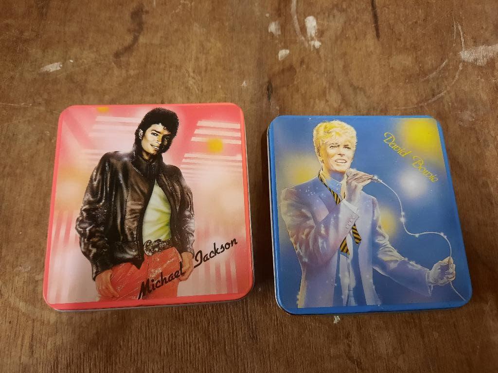 Vintage blikken opbergdoosjes David Bowie Michael Jackson, Ophalen of Verzenden, Gebruikt, Overige
