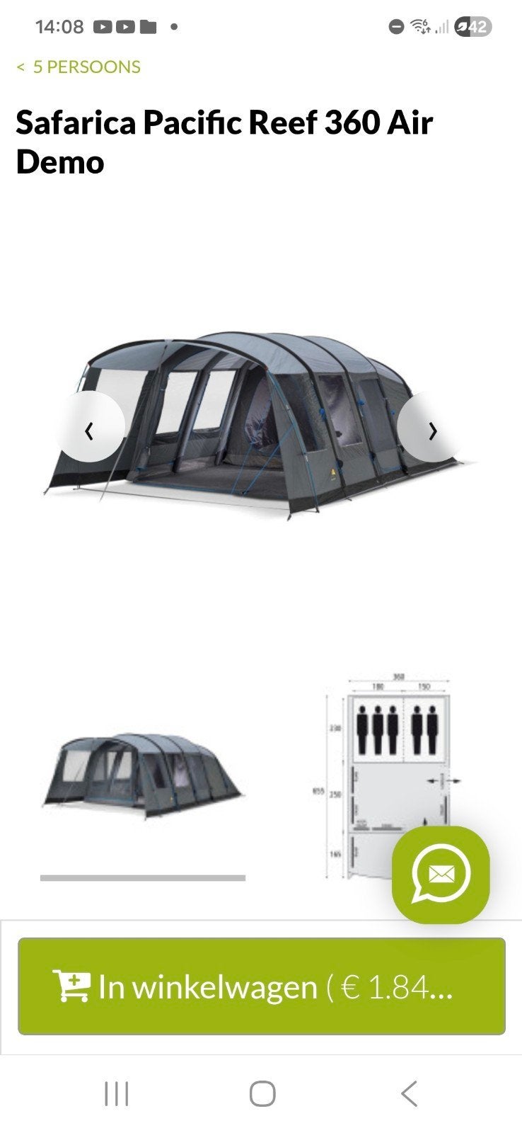 Safarica pacific reef 360 air 5 persoons tent, Ophalen