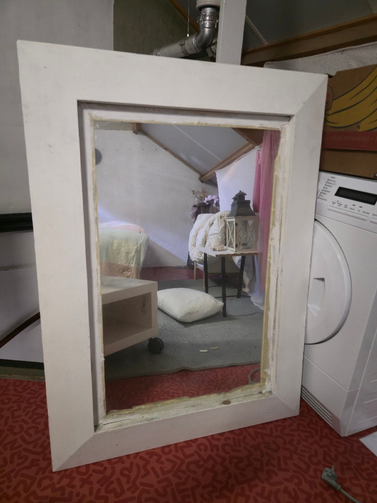 Gratis spiegel met witte lijst, Ophalen, Gebruikt, 100 tot 150 cm, 75 tot 100 cm
