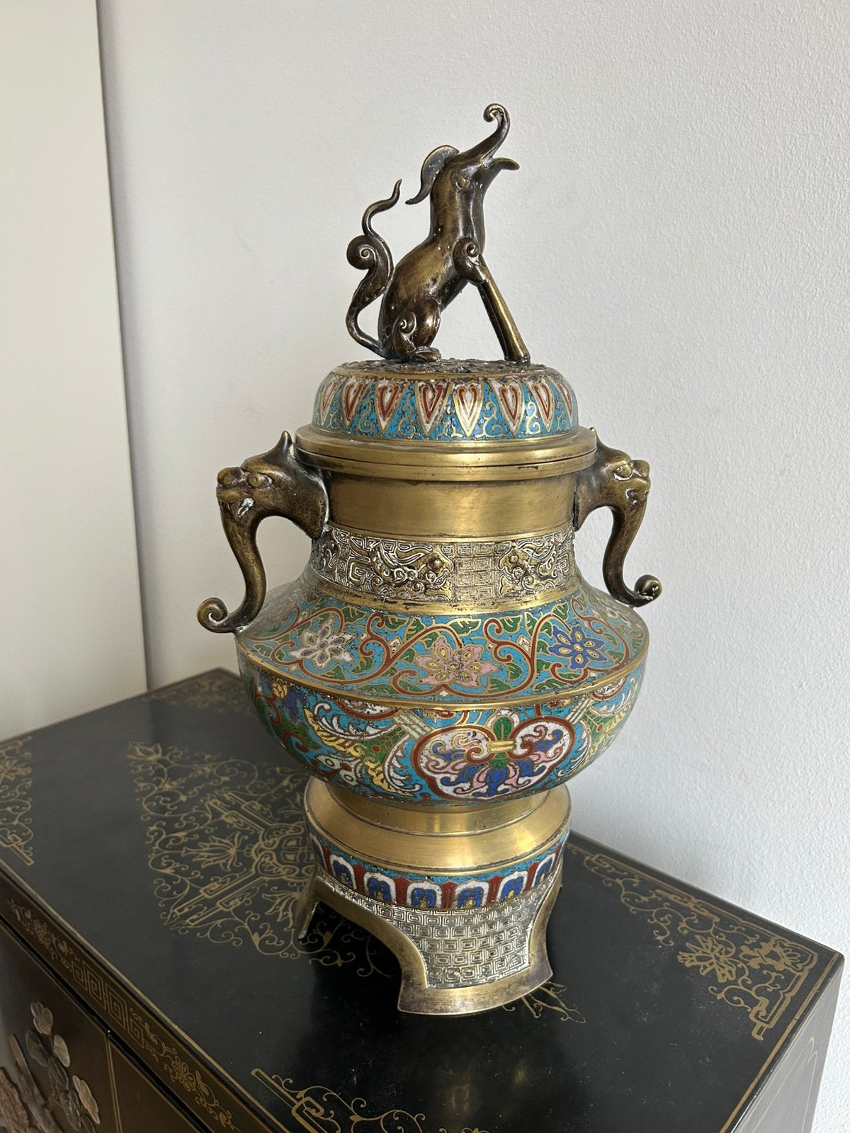 Grote, bronzen cloisonné wierrookbrander, Ophalen of Verzenden