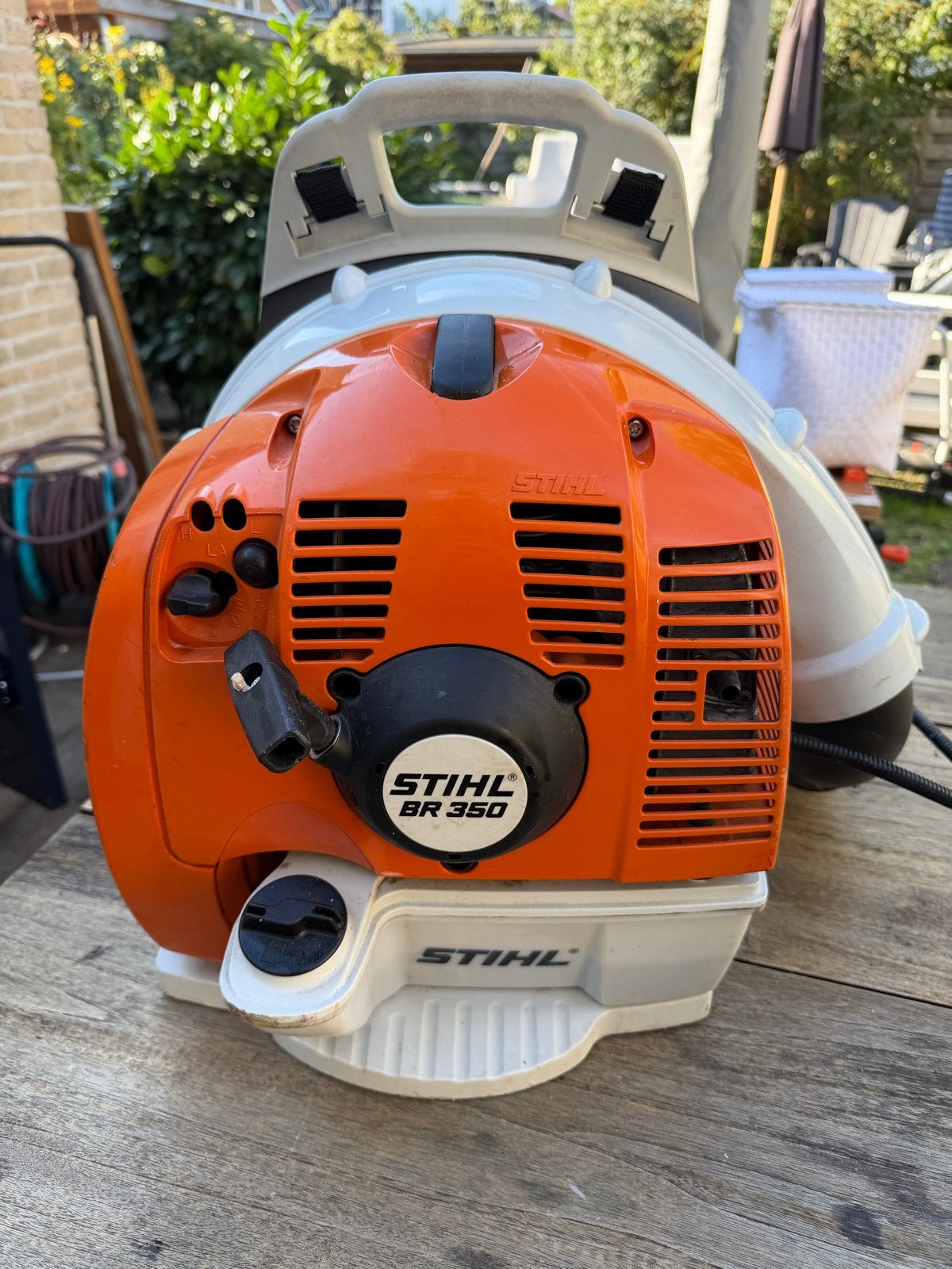 Stihl BR 350 Bladblazer ivm verhuizing, Ophalen, Gebruikt, Benzine, Ruggedragen