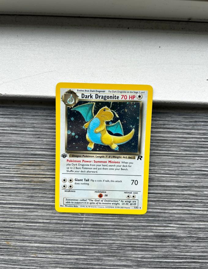 1st edition Dark Dragonite holo 5/82 - prachtige kaart!, Ophalen of Verzenden, Zo goed als nieuw, Losse kaart