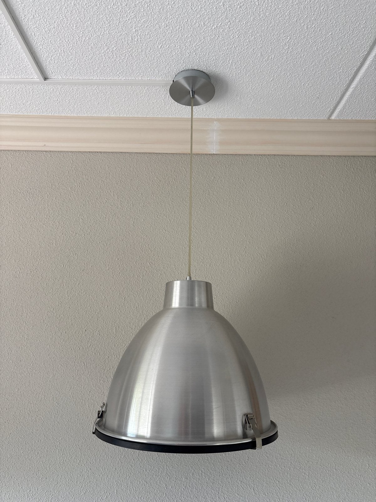 Industriële hanglampen, geborsteld aluminium (2 stuks), Huis en Inrichting, Lampen | Hanglampen, Ophalen, Zo goed als nieuw, Metaal