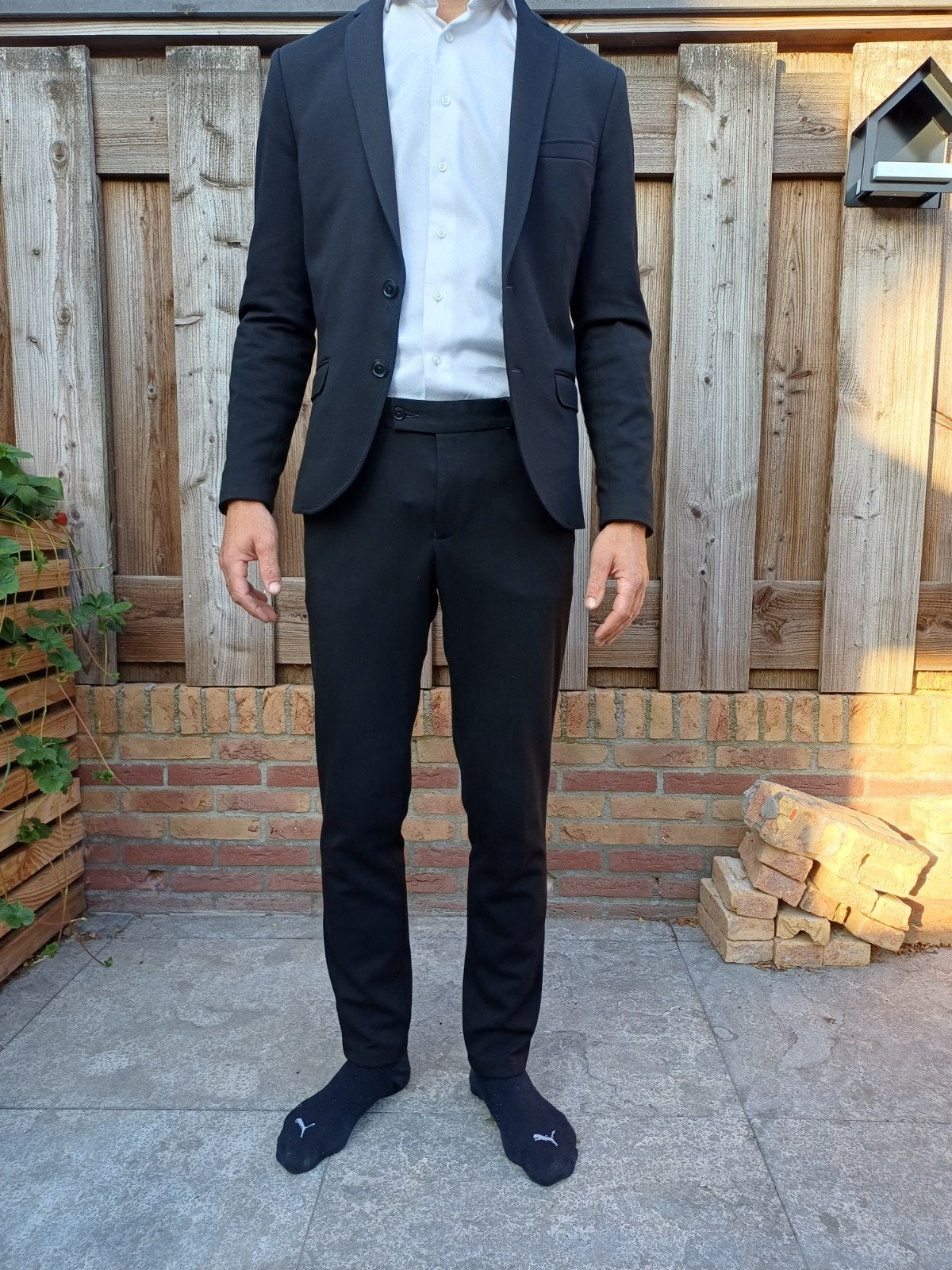 Zwart pak (colbert + pantalon) - maat 46, Zwart, Ophalen of Verzenden, Zo goed als nieuw, Maat 46 (S) of kleiner