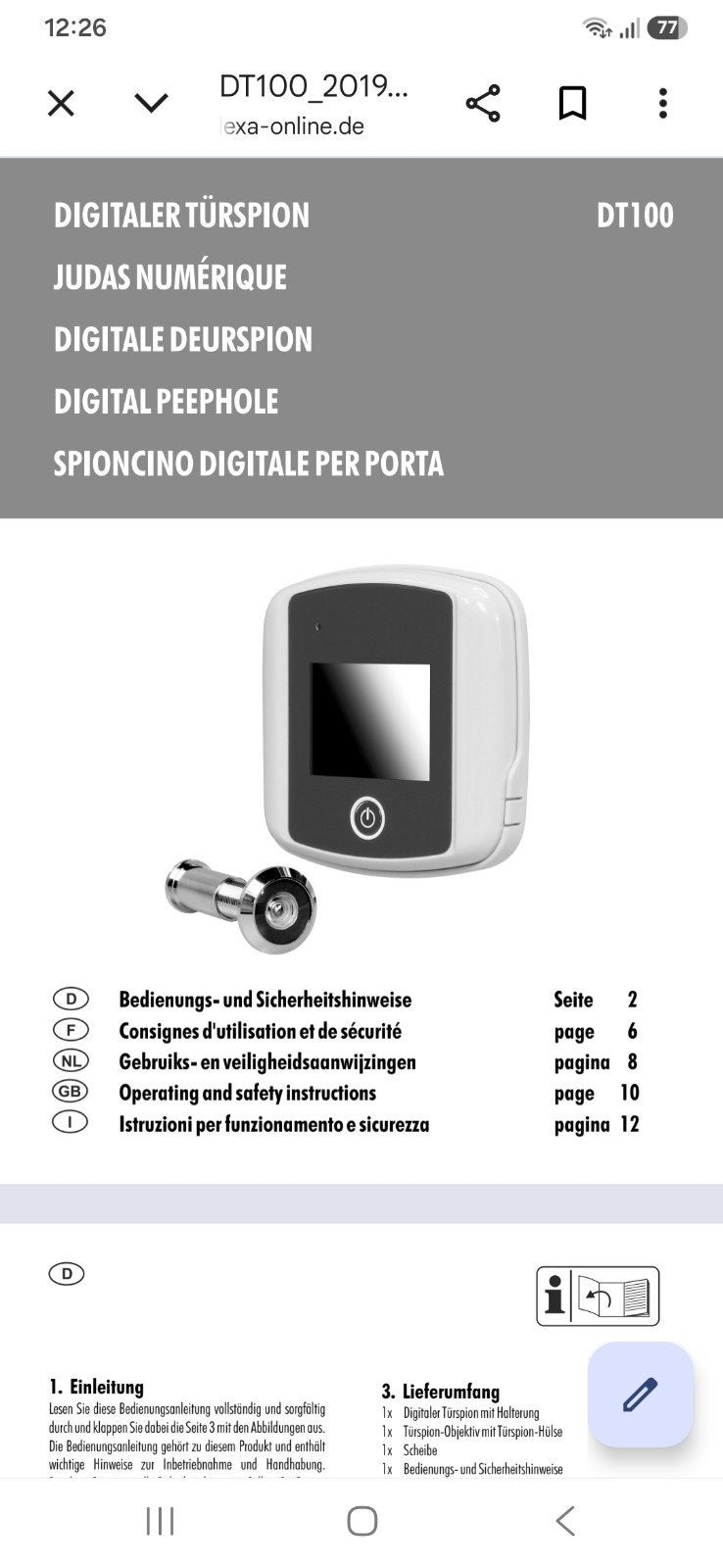Digitale deurspion DT100 - goede staat, Gebruikt, Raam of Deur, Overige typen, Ophalen of Verzenden