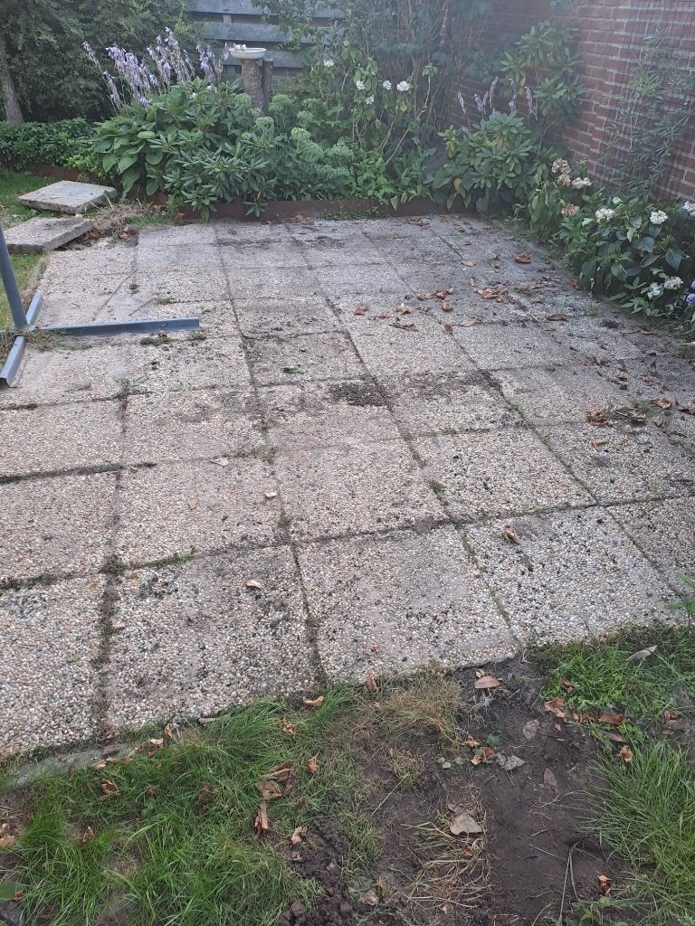 50x50 cm grindtegels (12 m2) - incl betonnen bandjes, Ophalen, Gebruikt, 10 m² of meer, Beton