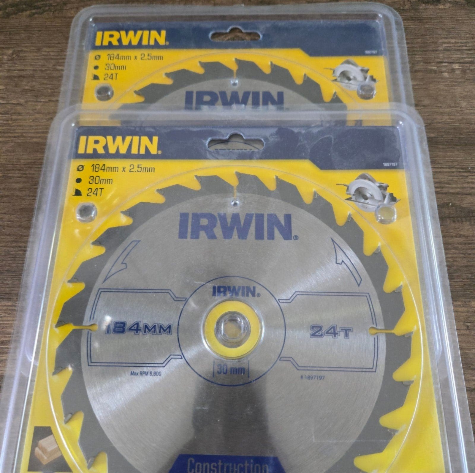 Cirkelzaagblad Irwin 184mm x 2.5mm 30mm 24T ( 2 stuks )., Cirkelzaag, 70 mm of meer, Nieuw, 1200 watt of meer