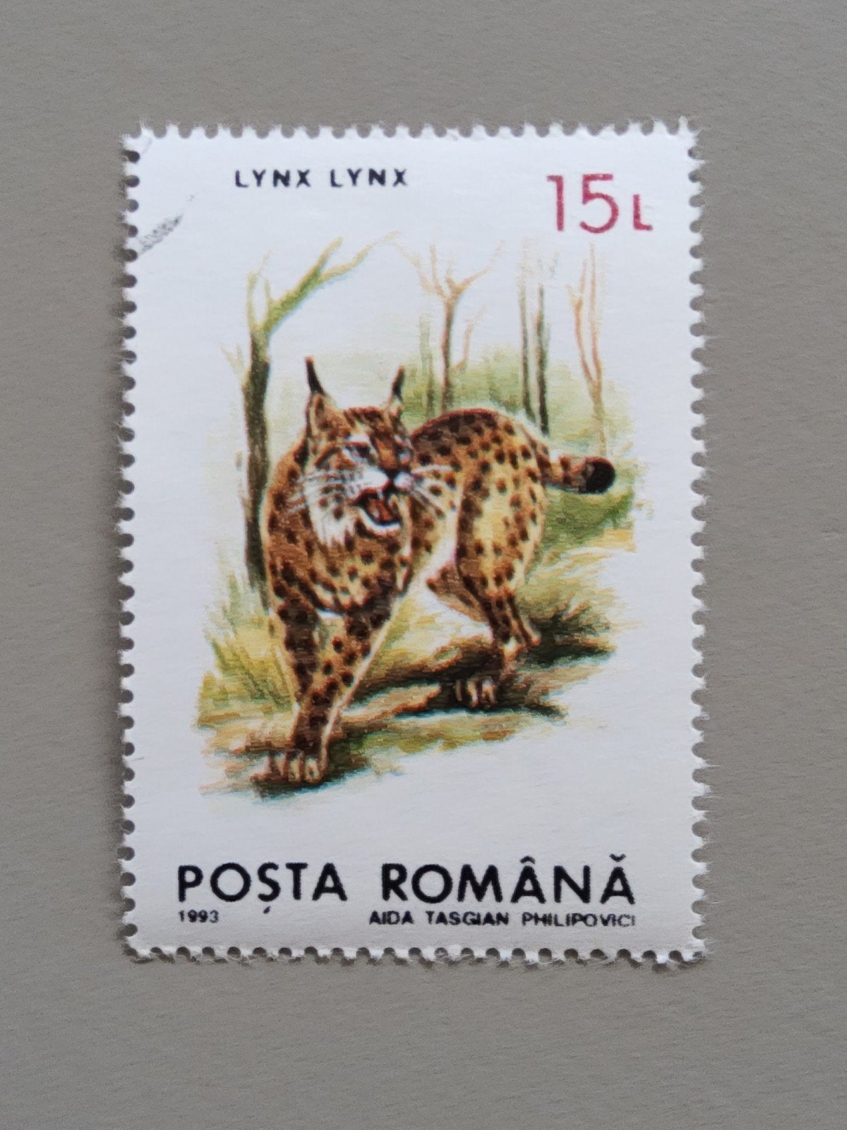 Roemeense postzegel 1993 - Lynx Lynx - 15L, Verzenden, Overige landen, Gestempeld