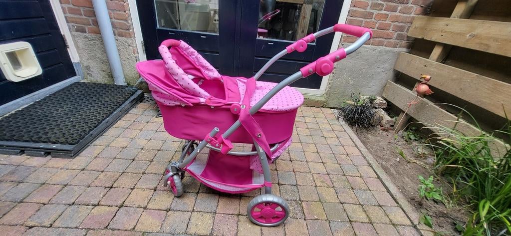 Inklapbare poppenwagen met 2 Götz poppen en kleding, Ophalen