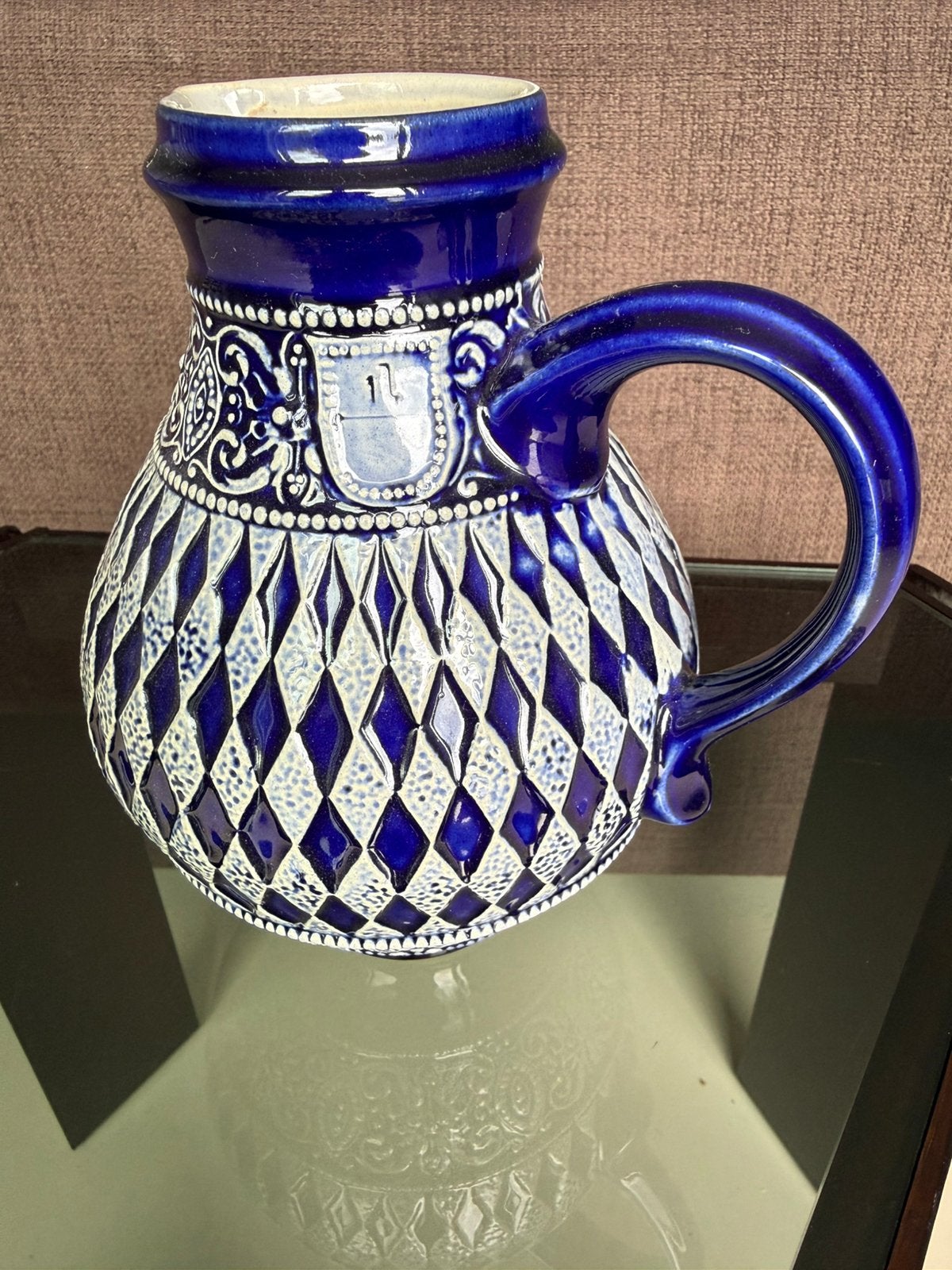 Westerwald keramische vaas - Schenkkan Marzi & Remy, Blauw, Ophalen of Verzenden, Zo goed als nieuw, Geschikt voor droogbloemen