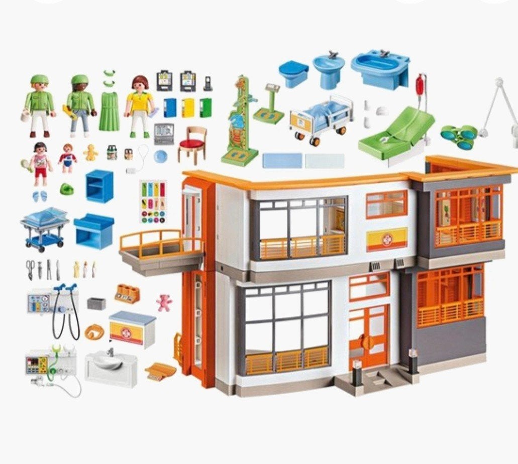playmobile ziekenhuis met platform zonder helikopter., Ophalen, Gebouw, Complete set, Zo goed als nieuw