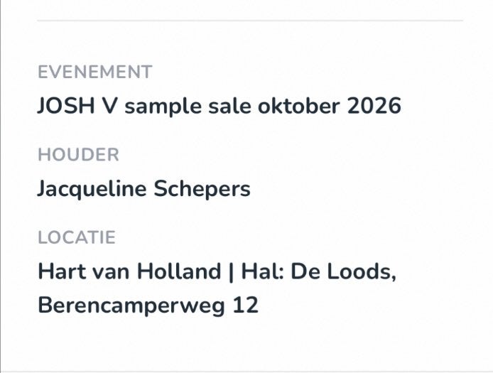 Josh V sample sale 1 ticket, Eén persoon